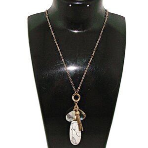 Loft Collection White Buffalo Stone Necklace With Charms Crystal Gold Plated 20"